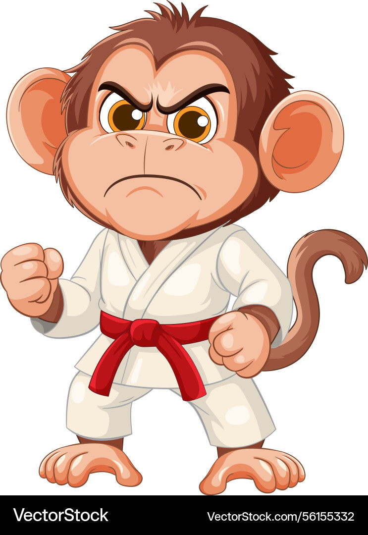 Cartoon monkey in karate attire displaying Cartoon monkey in karate attire displaying vector image