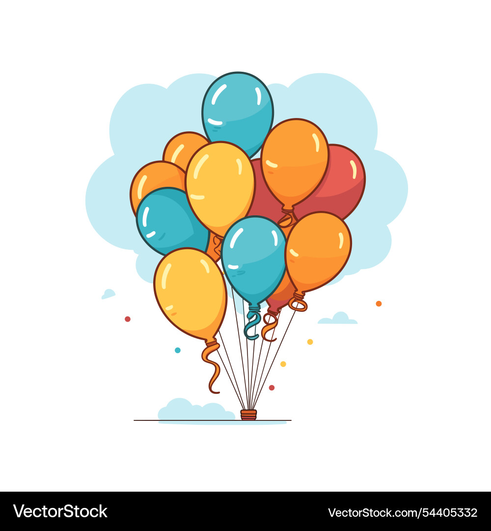 Colorful balloon bunch floating in a clear sky Colorful balloon bunch floating in a clear sky vector image
