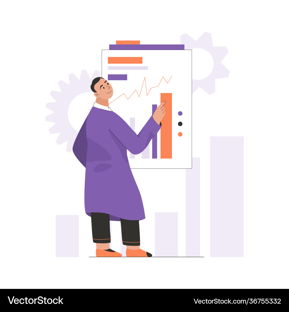 Engineer analyzes graph data and statistics Engineer analyzes graph data and statistics vector image