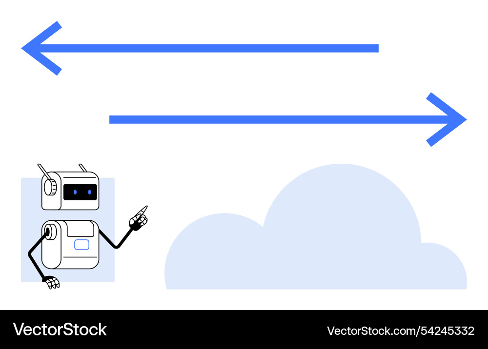 Robot pointing at opposite arrows with cloud Robot pointing at opposite arrows with cloud Vector Image