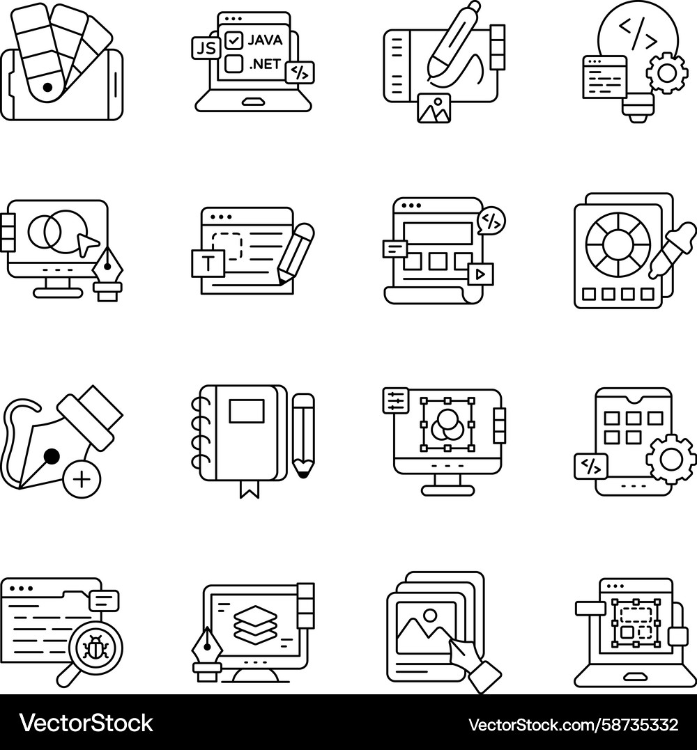Set von Web-Designing lineare Icons Vektorbild