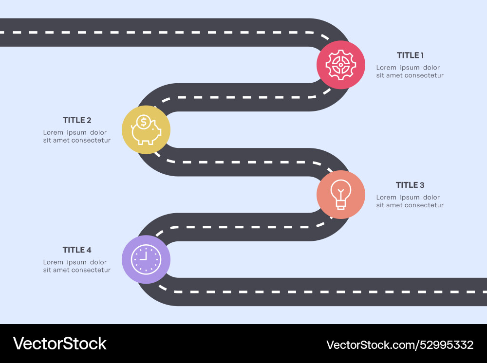 Simple 4-node roadmap infographic with curved Simple 4-node roadmap infographic with curved vector image