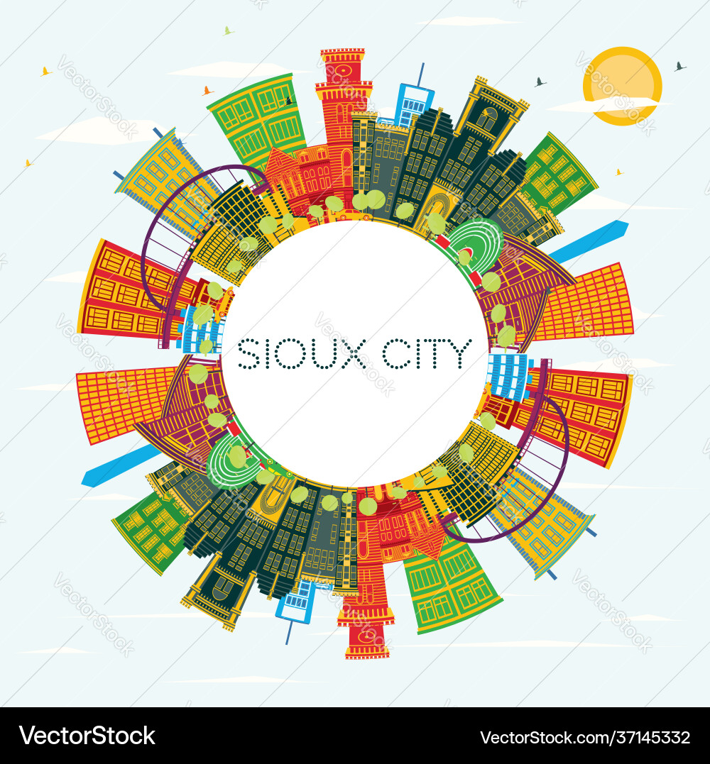 Sioux city iowa skyline with color buildings blue Sioux city iowa skyline with color buildings blue vector image