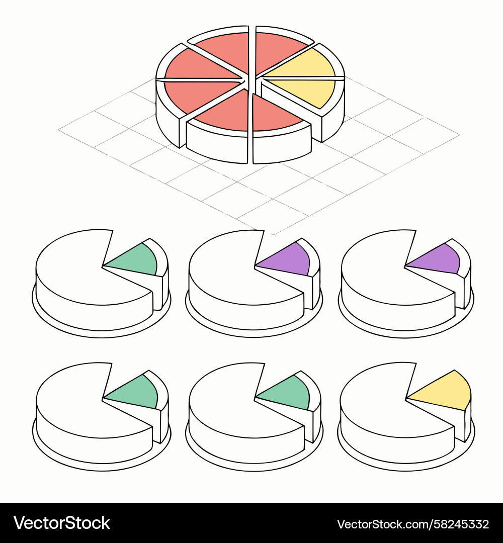 Stylized Pie Chart Data Visualizations Vector Image