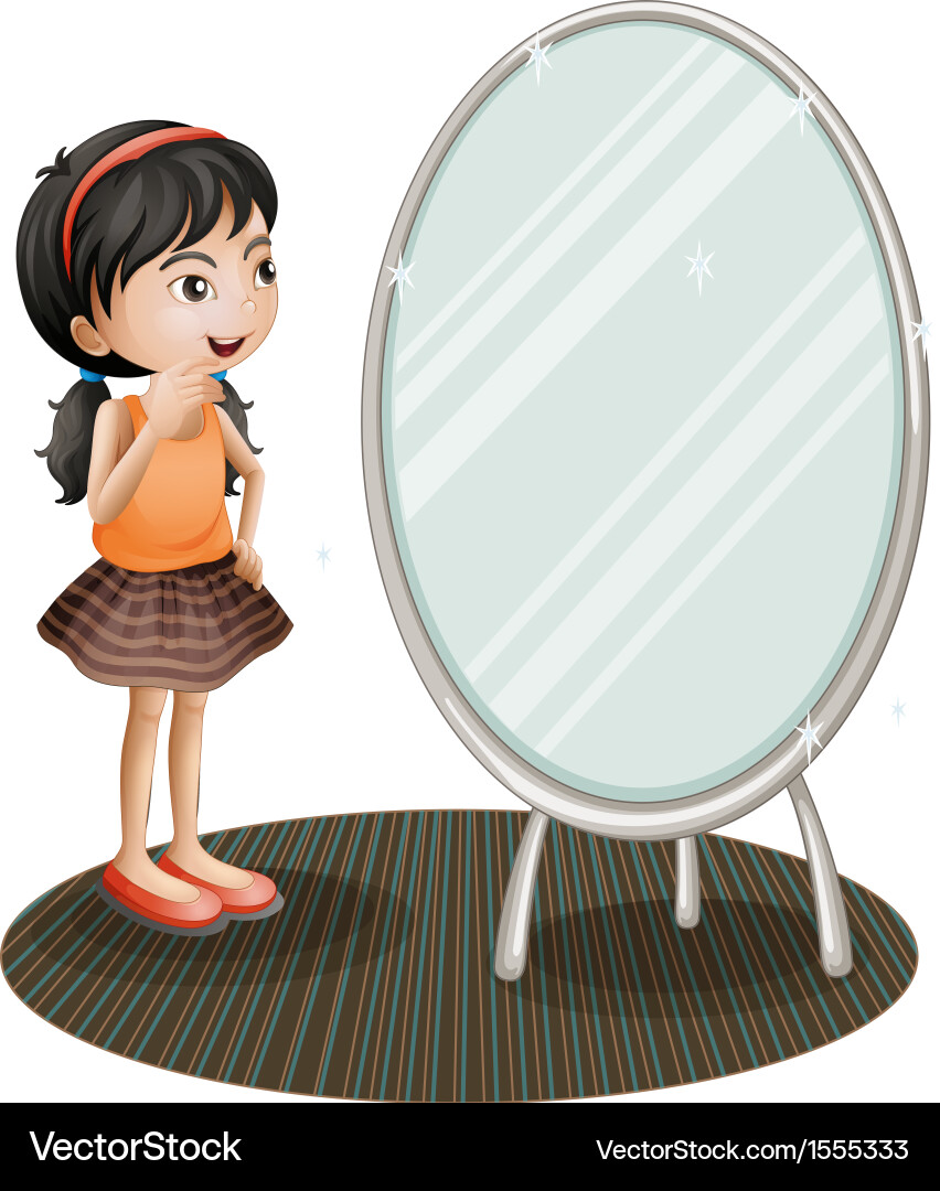 A girl facing the mirror vector image