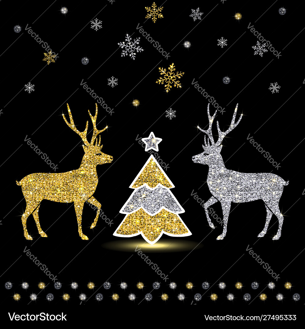Decorative golden shiny deer and christmas tree Decorative golden shiny deer and christmas tree vector image