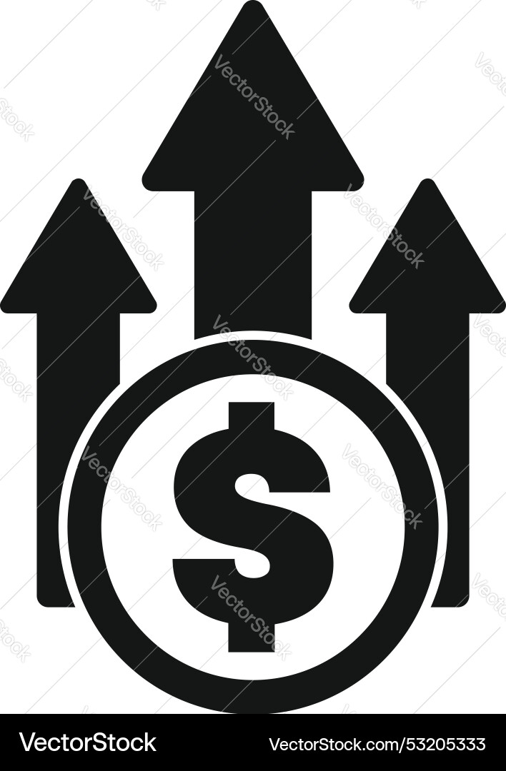 Dollar coin increasing value with up arrows Dollar coin increasing value with up arrows vector image