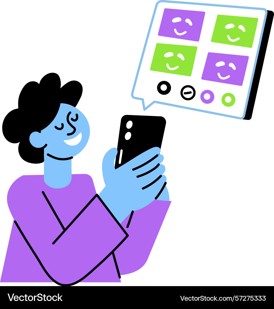 Flat showing a character using social Vector Image