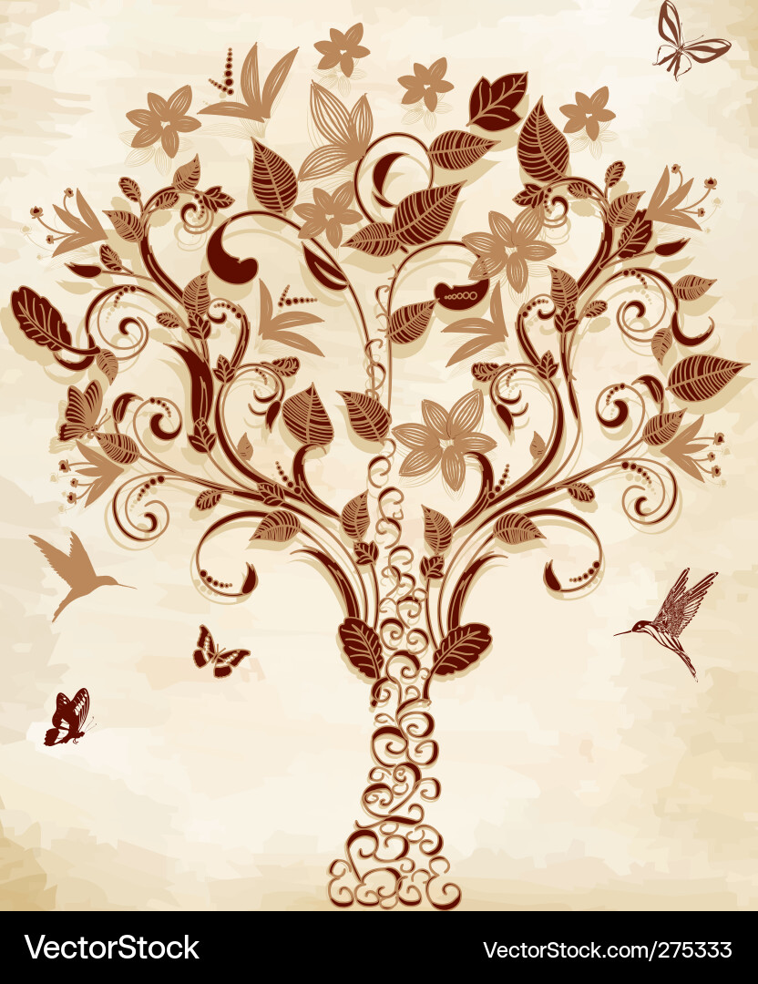Floral Tree on Papyrus Vector Image