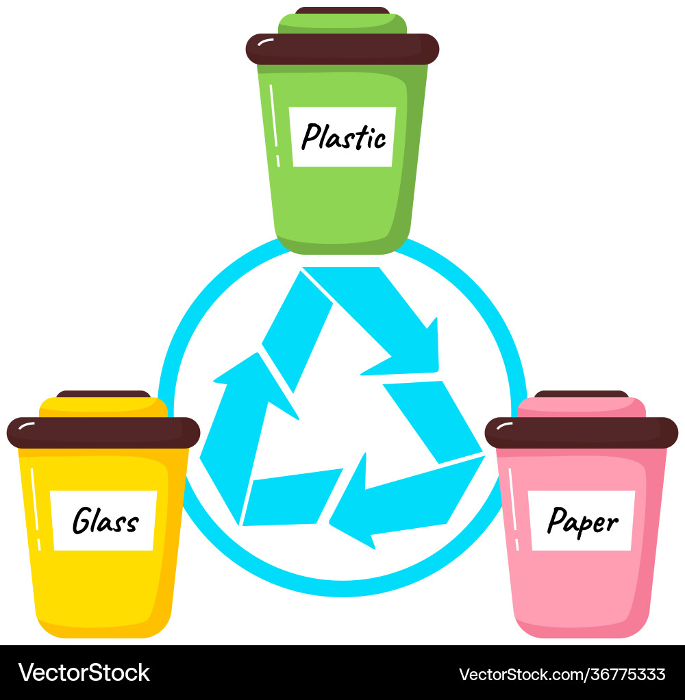Garbage sorting different color recycle bins Garbage sorting different color recycle bins Vector Image