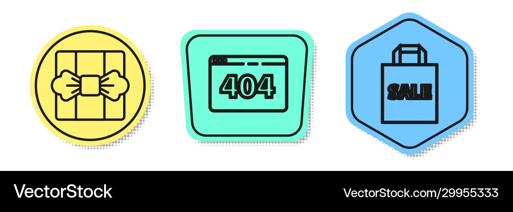 Set line gift box page with a 404 error Set line gift box page with a 404 error Vector Image