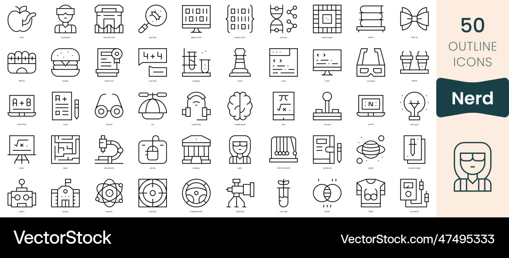 Set of nerd icons thin linear style pack Set of nerd icons thin linear style pack Vector Image