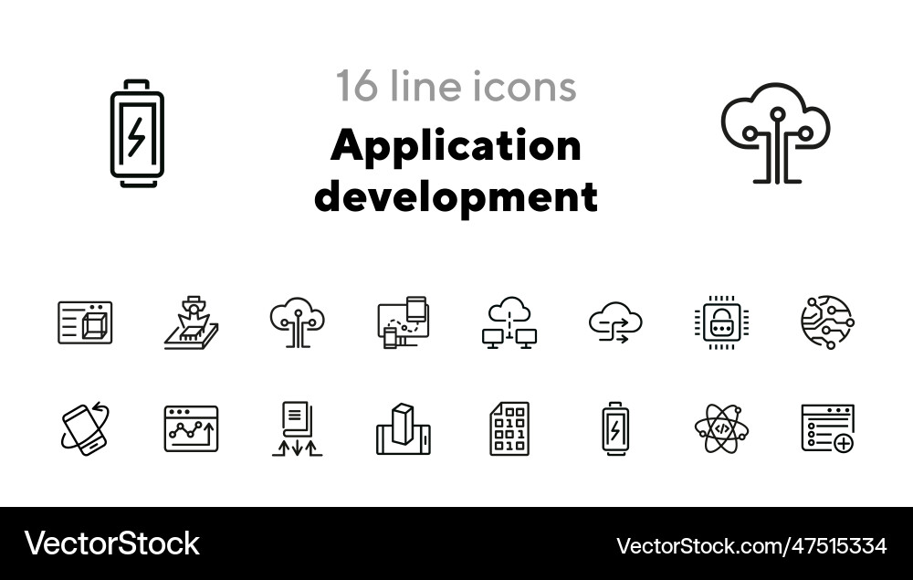 Application development line icon set Vector Image