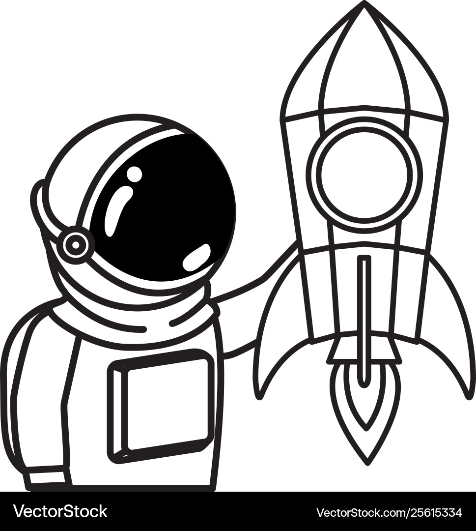 Astronaut with spacesuit and rocket in white Astronaut with spacesuit and rocket in white Vector Image