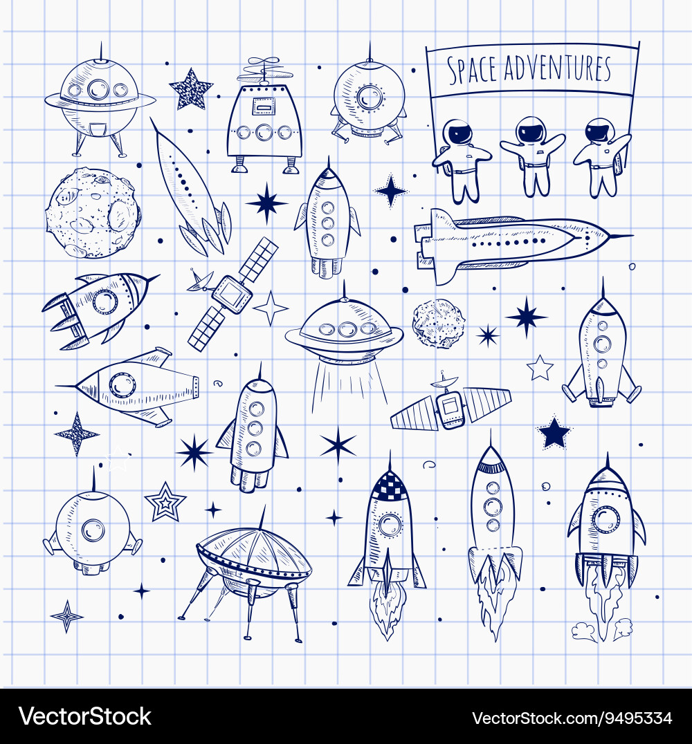 Collection of sketchy space objects vector image