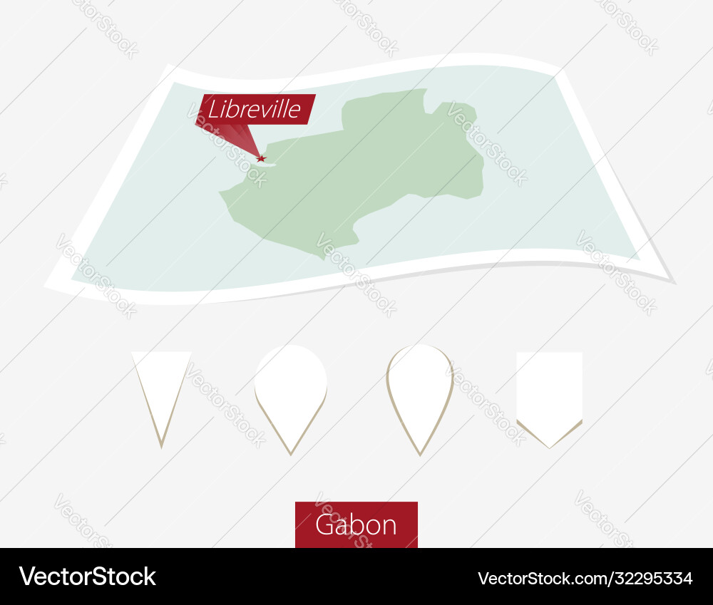Curved paper map gabon with capital libreville Vector Image