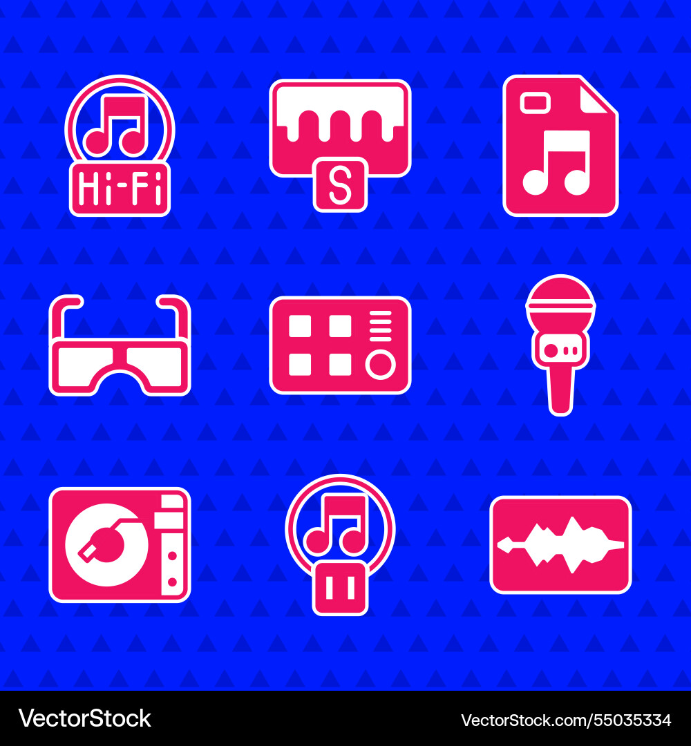 Set drum machine pause button music wave Vector Image