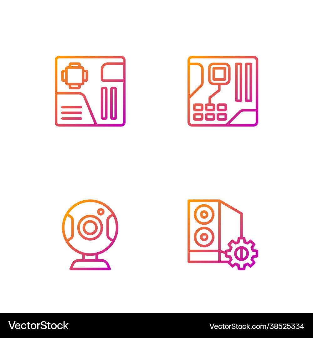 Set line case computer web camera motherboard Vector Image