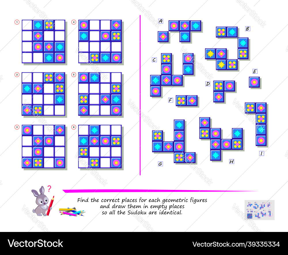Set of sudoku puzzles logic puzzle game for kids Set of sudoku puzzles logic puzzle game for kids Vector Image