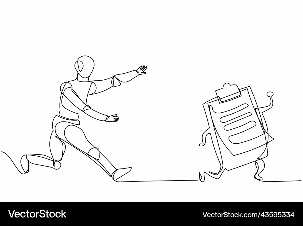 Single continuous line drawing robot chasing Vector Image