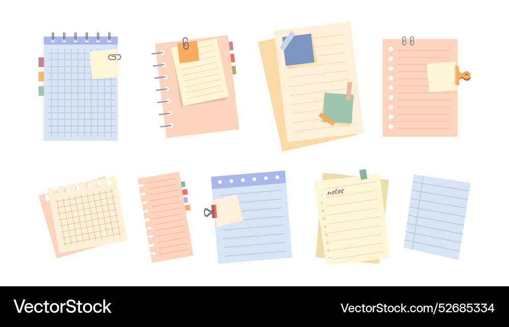 Sticky notes and notebook pages collection Sticky notes and notebook pages collection vector image