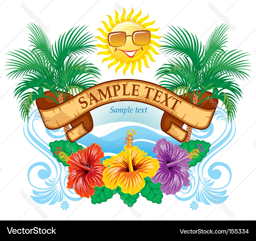 Tropical Hibiscus Label Vector Image