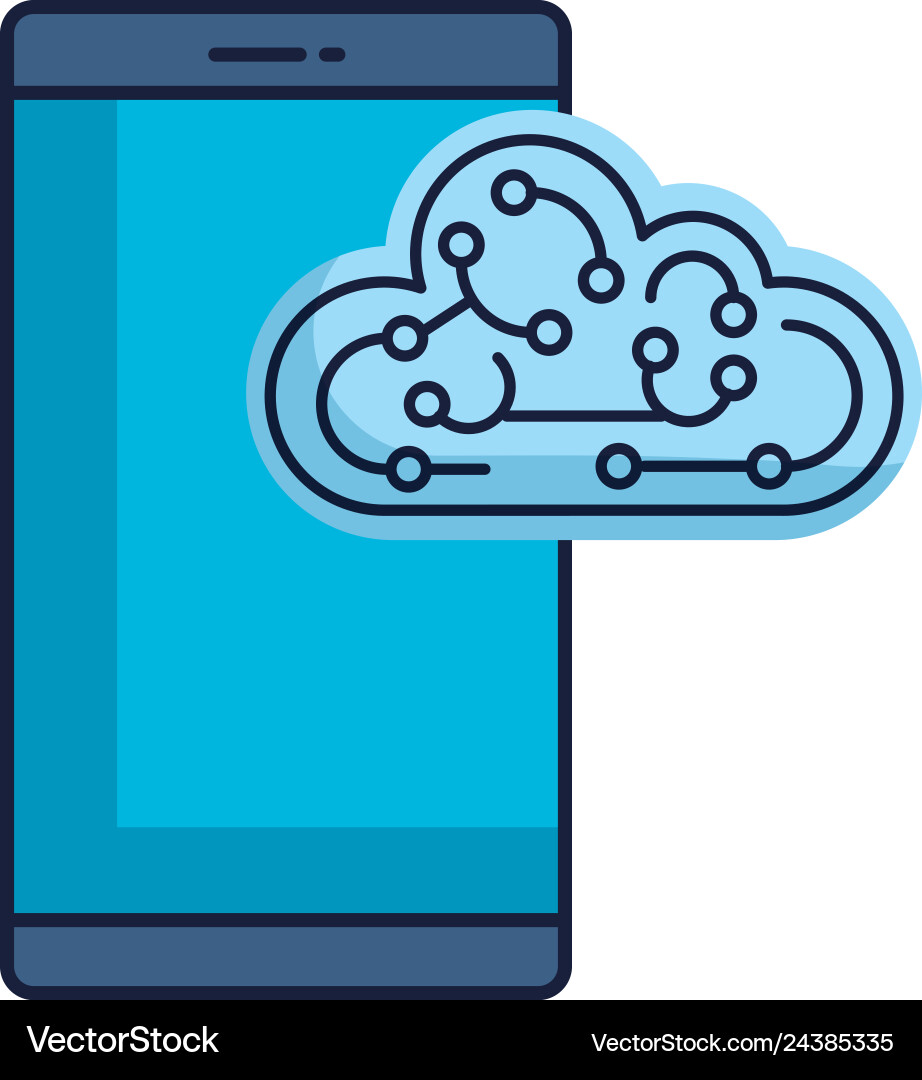 Cloud computing server with circuit and smartphone Vector Image