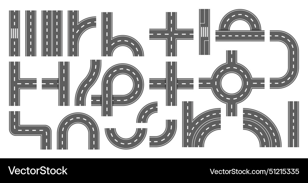 Collection of road sections for creating intricate Collection of road sections for creating intricate vector image