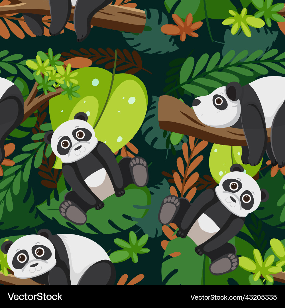 Cute pandas seamless pattern Cute pandas seamless pattern Vector Image