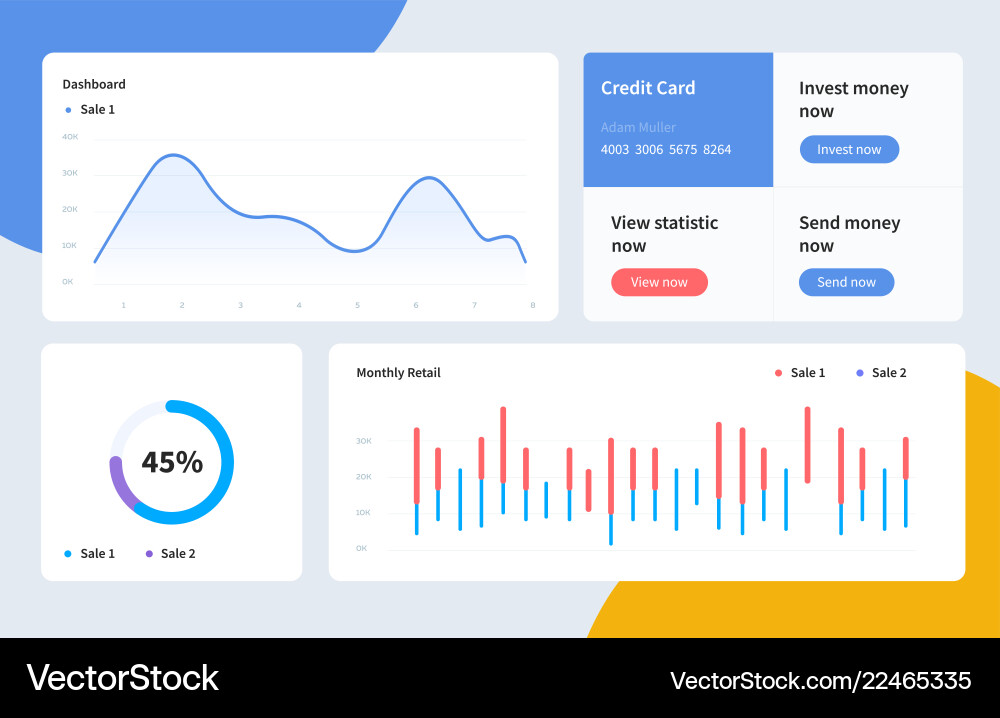 Dashboard Template with Charts & Graphs vector image