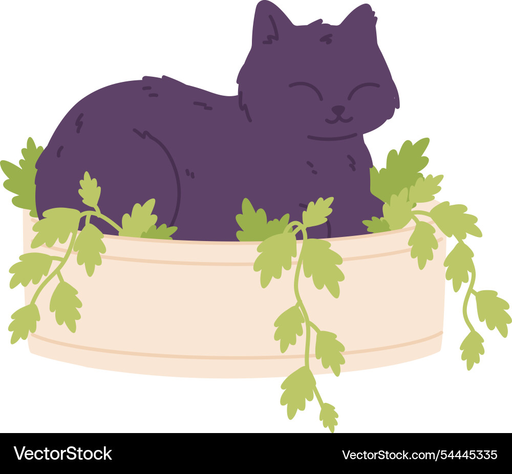 Glückliche Katze schlafen in Blumentopf niedliche Haustiere Ikone Glückliche Katze schlafen in Blumentopf niedliche Haustiere Ikone vektorbild