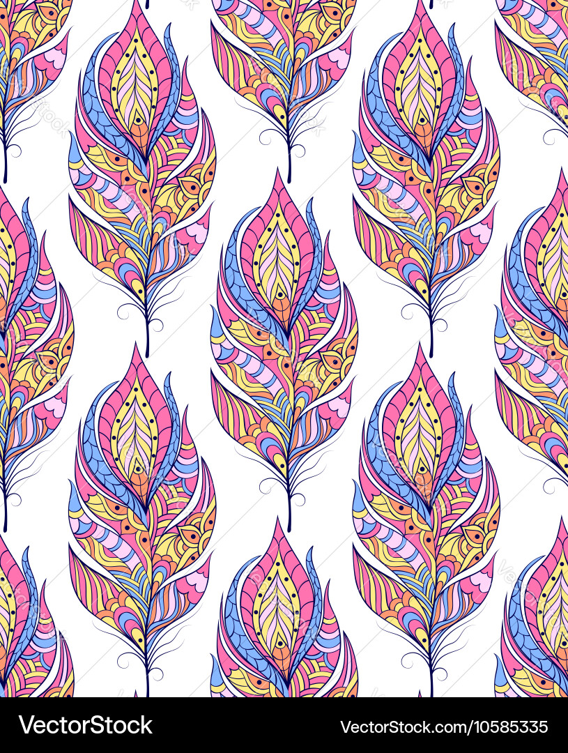 Pattern with colorful abstract feathers Vector Image