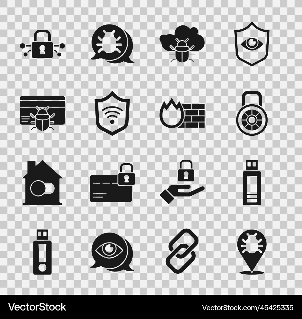Set system bug usb flash drive safe combination Vector Image