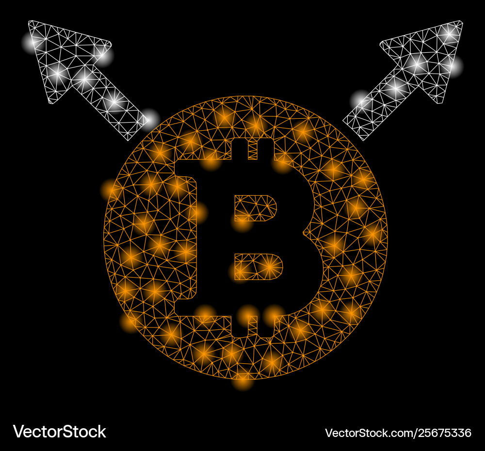 Bright mesh wire frame bitcoin fork with flash Bright mesh wire frame bitcoin fork with flash vector image