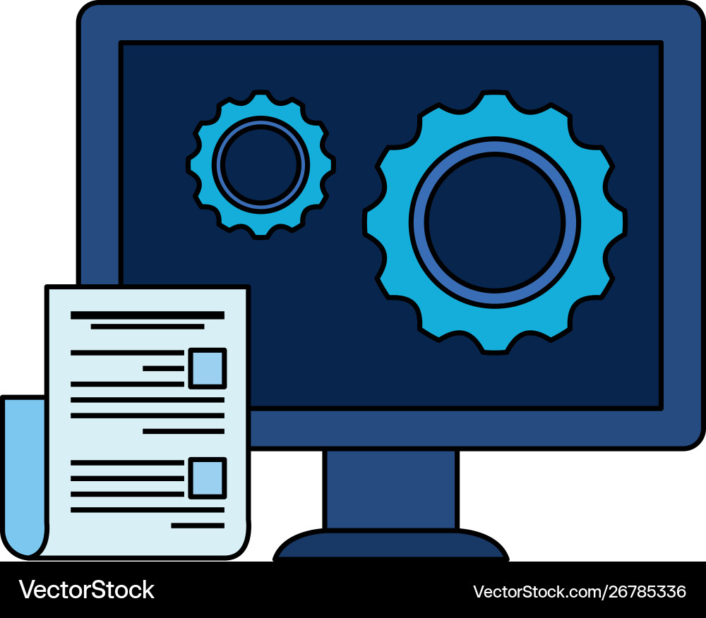 Desktop computer with gears settings Desktop computer with gears settings vector image