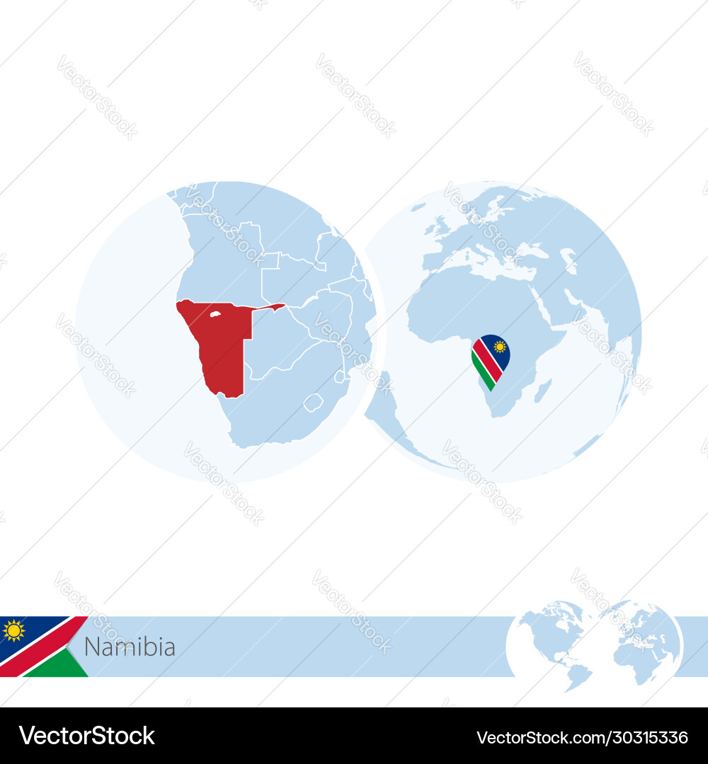 Namibia on world globe with flag and regional map Vector Image
