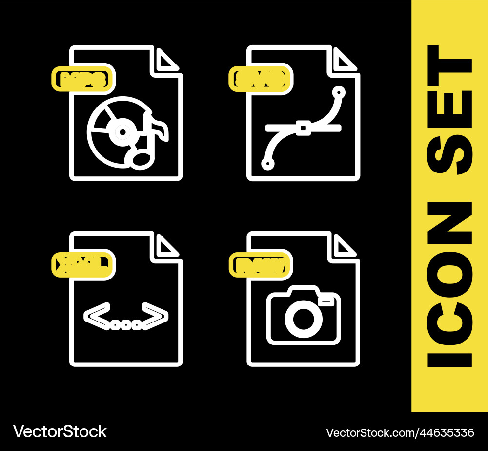 Set line svg file document raw xml and mp3 icon Vector Image