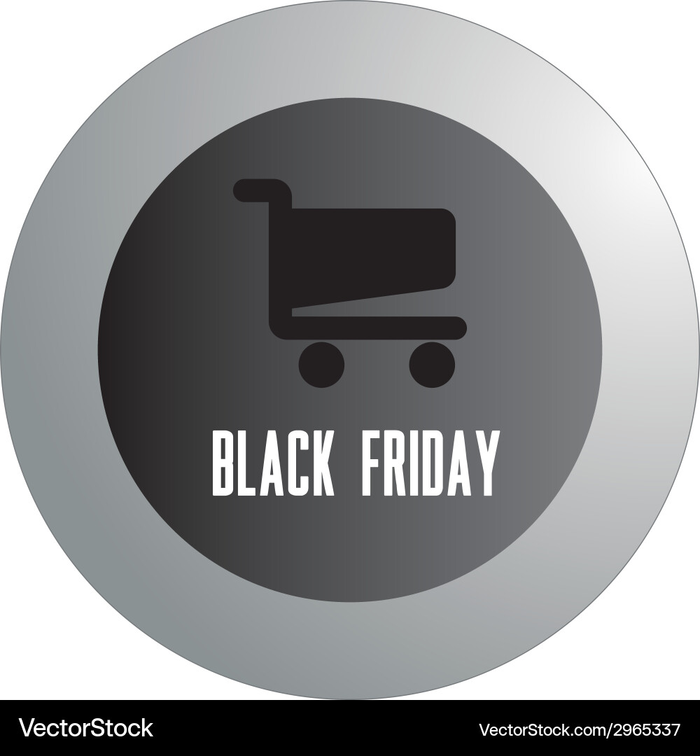 A grey round button with black cart and text Vector Image