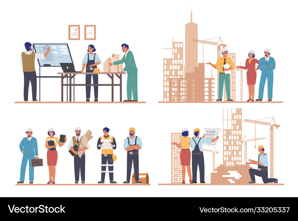 Architects and engineers working on architecture vector image