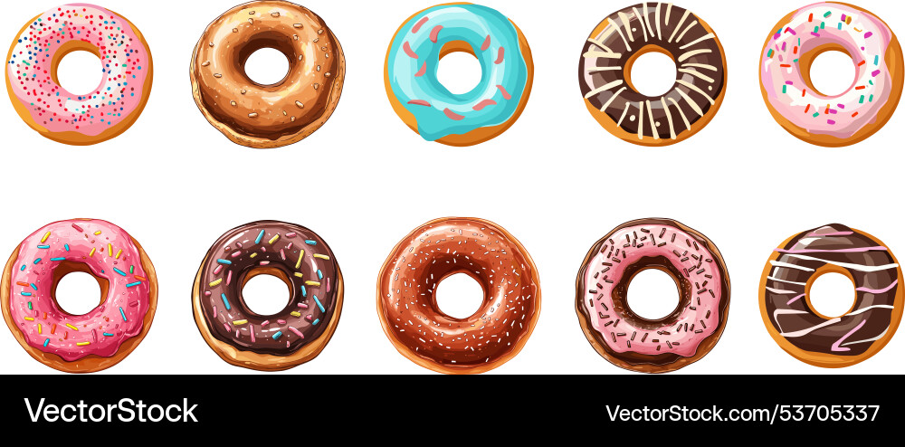 Assorted Doughnut Set - Top View vector image