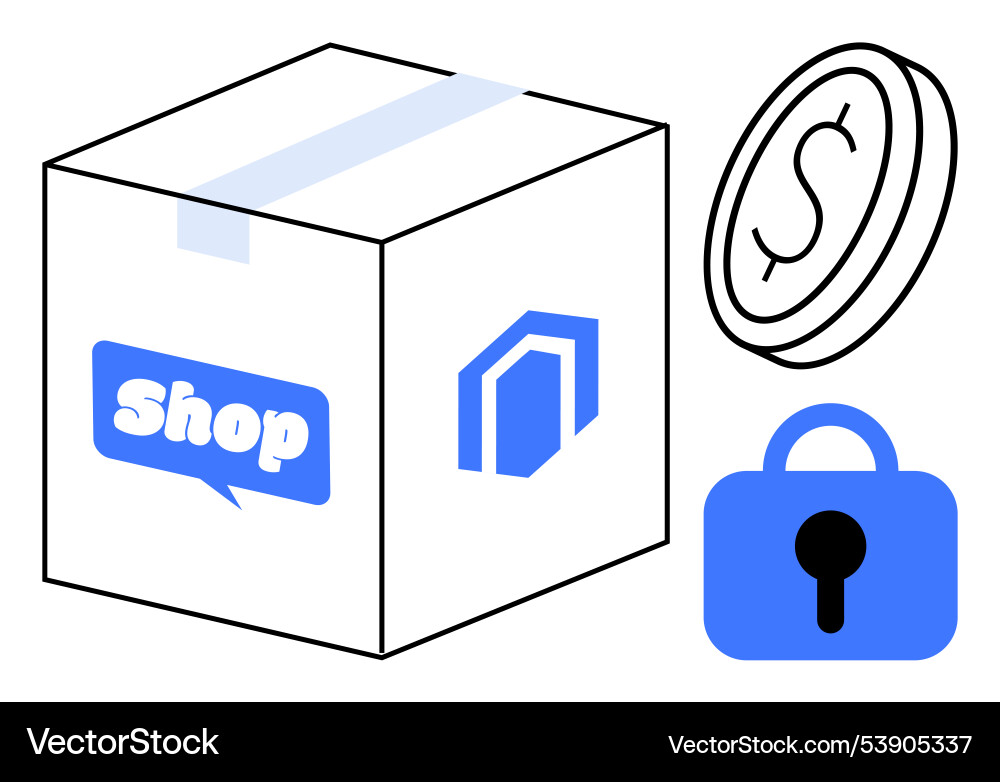 E-commerce elements with a box package coin E-commerce elements with a box package coin vector image