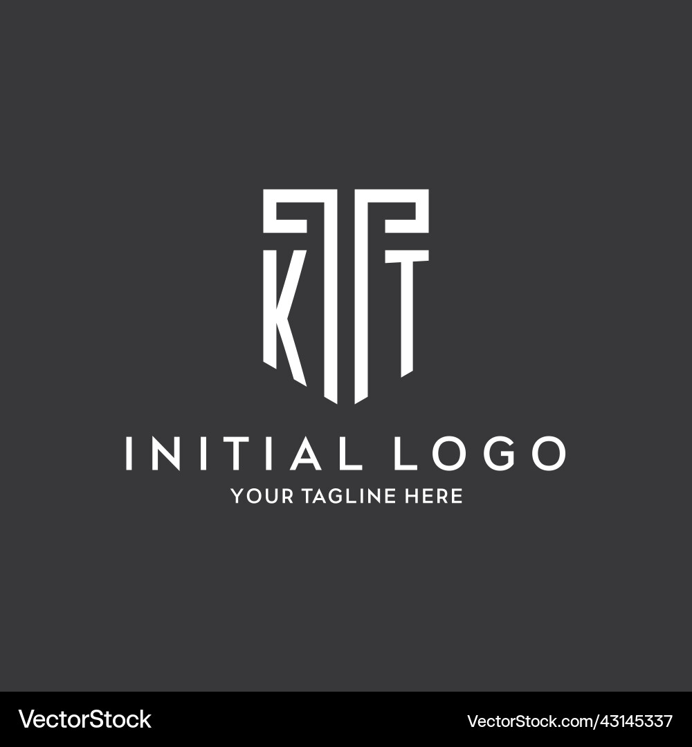 Kt monogram initial name with shield shape icon Vector Image