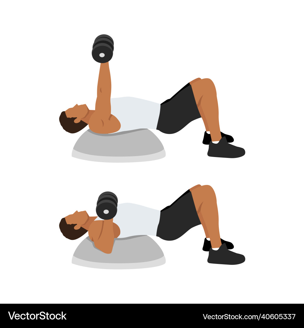Man doing bosu ball chest dumbbell press flat Man doing bosu ball chest dumbbell press flat vector image