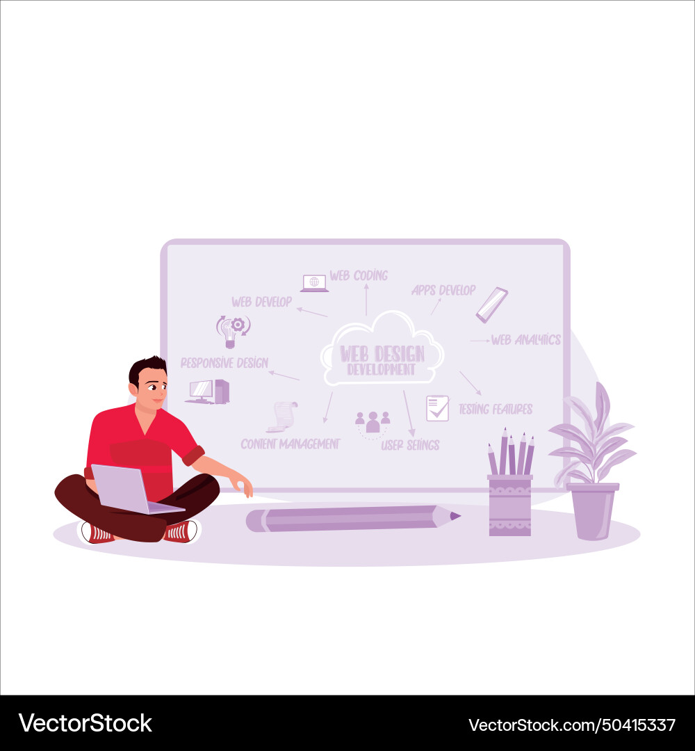 Man making web design and development charts Man making web design and development charts vector image