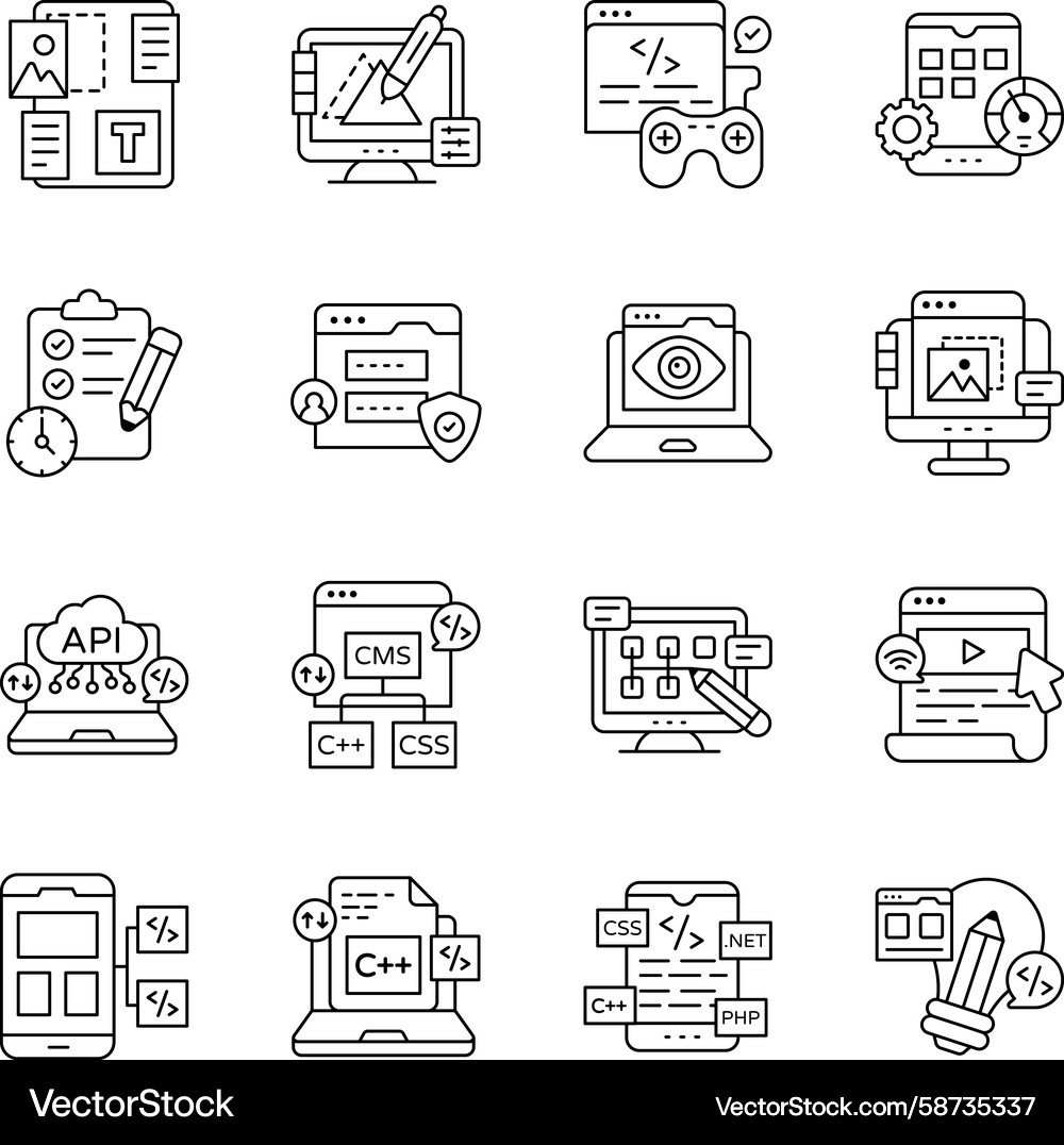 Programmierung Icons - Linear Style Vektorbild
