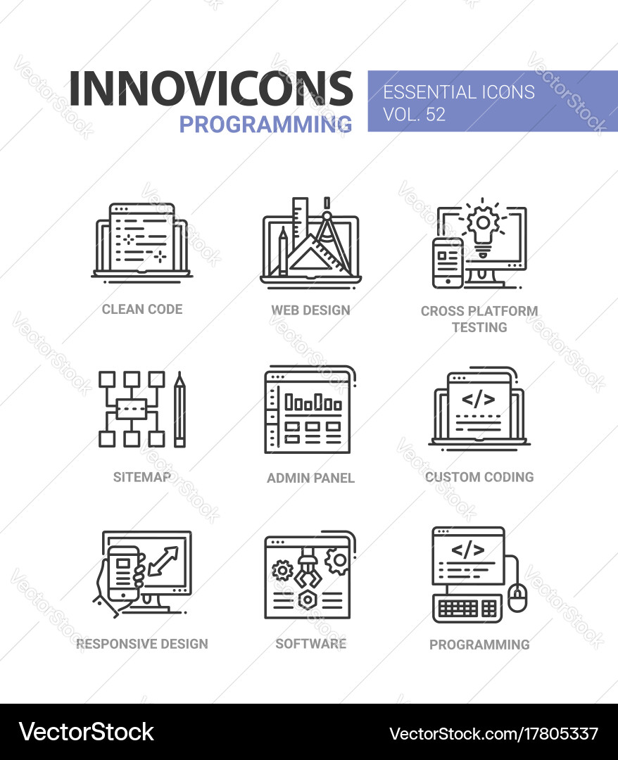 Programming - modern line design icons set vector image