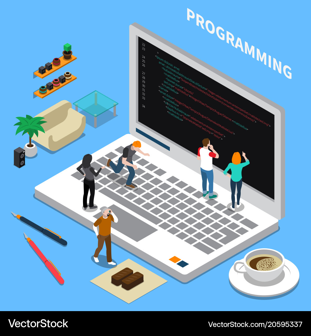 Programming Specialists Isometric Concept vector image