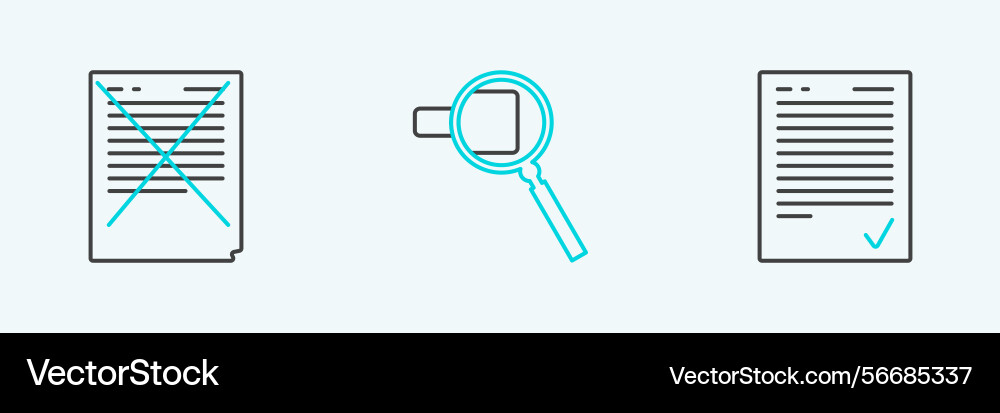 Set line exam sheet with check mark paper vector image