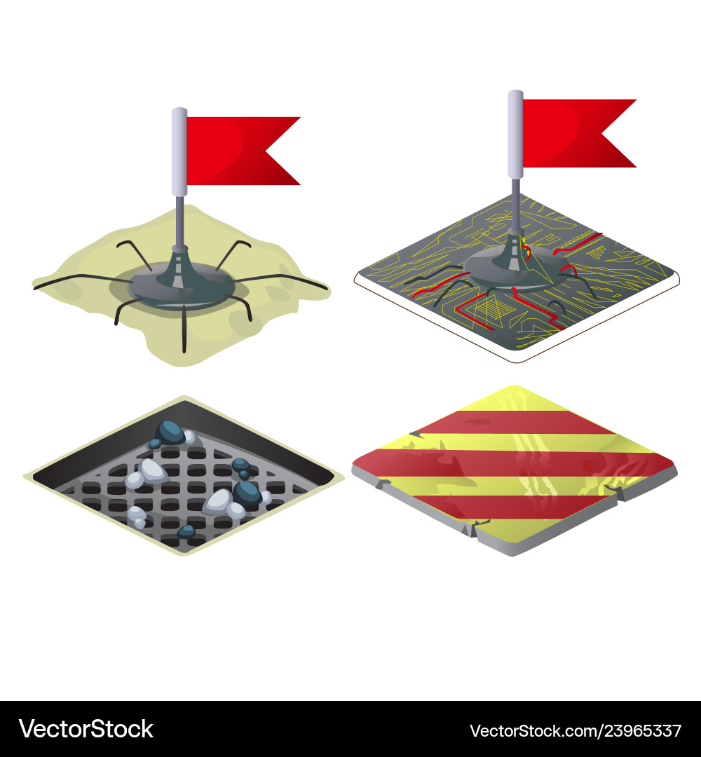 Set of checkpoints with red flags isolated vector image