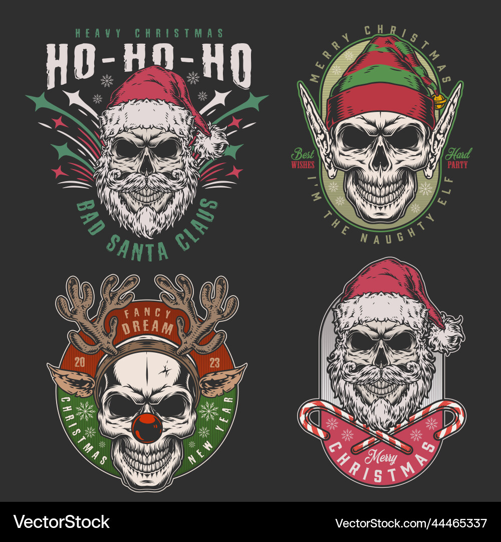 Spooky Christmas Skull Set Vector Image